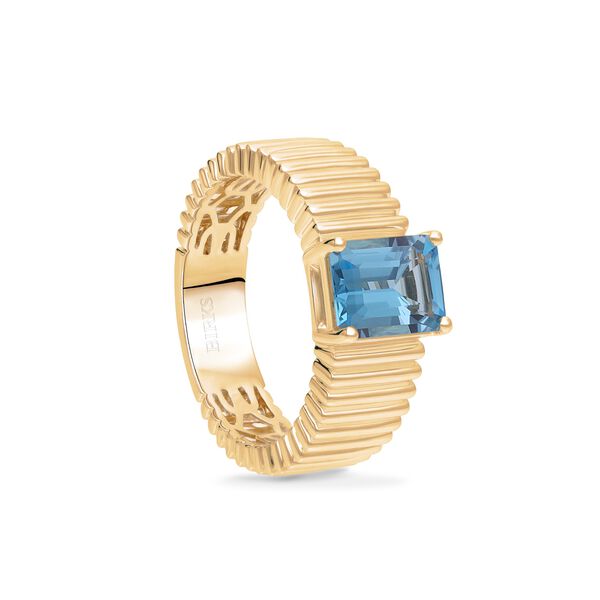 Yellow Gold and Blue Topaz Pleated Ring
